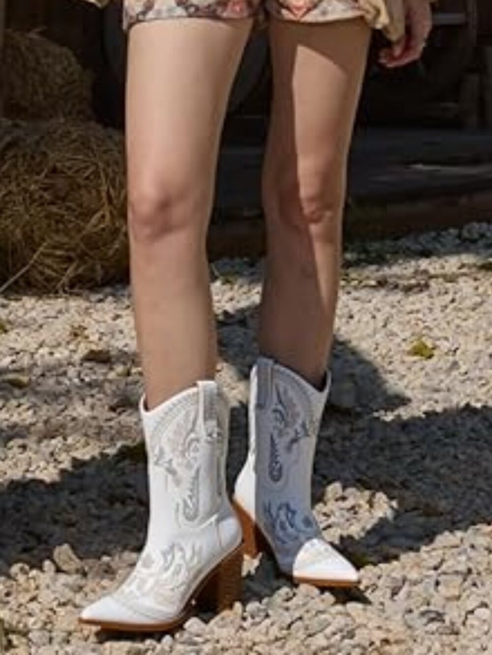 Cowgirl Ankle Boots with Pointed Toes and Chunky Heels